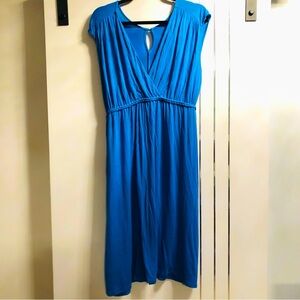 2X Beach Cover Up Blue Jersey Knit Surplice Braided self tie Dress